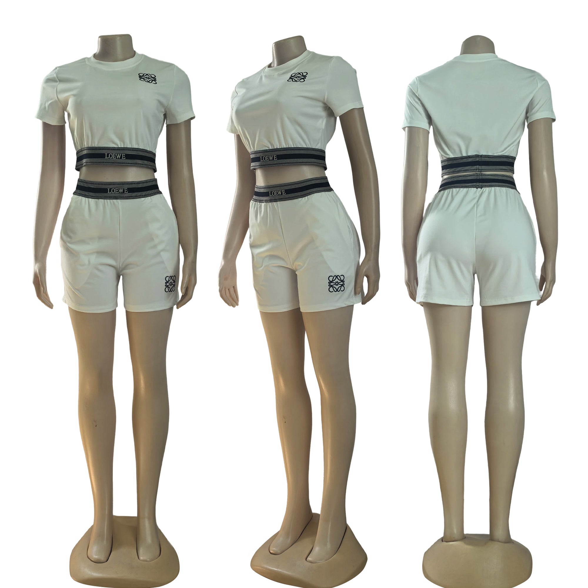 Women summer casual crop sports short-sleeved top and shorts two-piece set 4