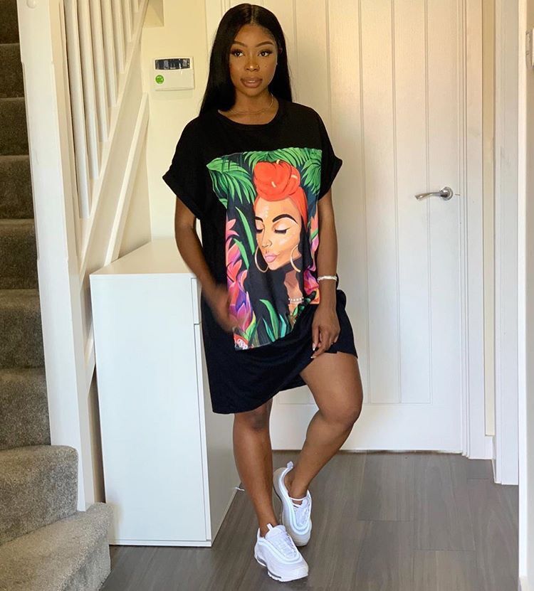 Women Print Casual Loose T-Shirt Dress