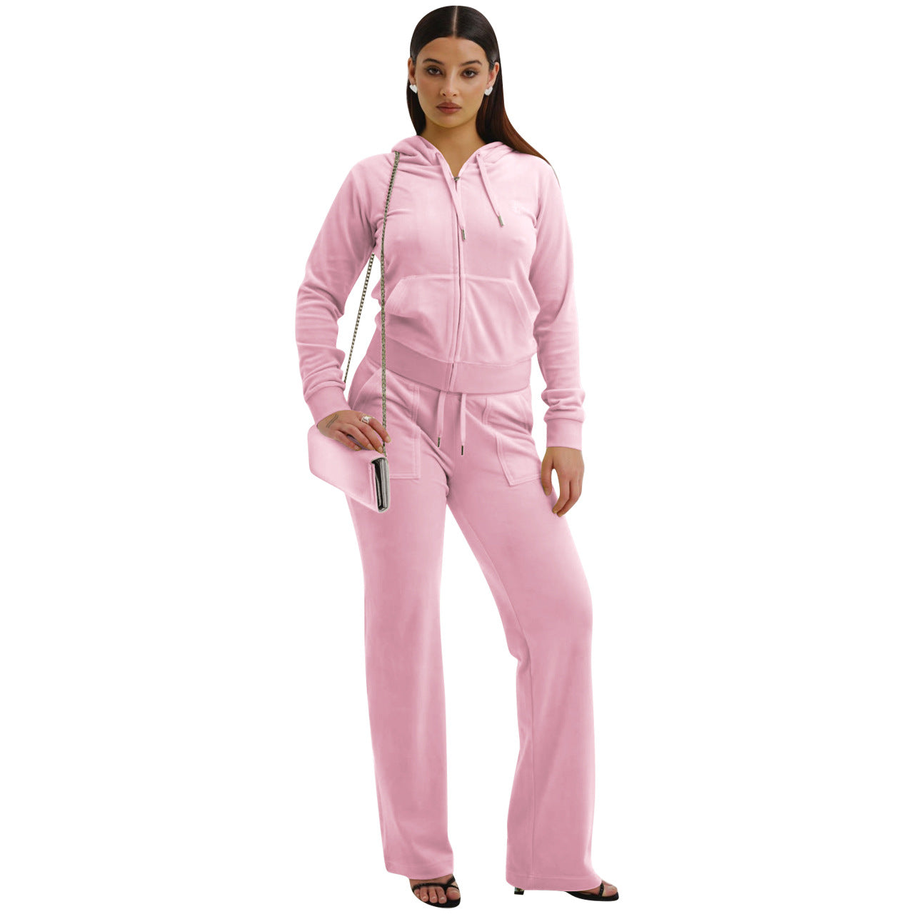 Women's Fashion Casual Solid Velvet Two Piece Tracksuit 6