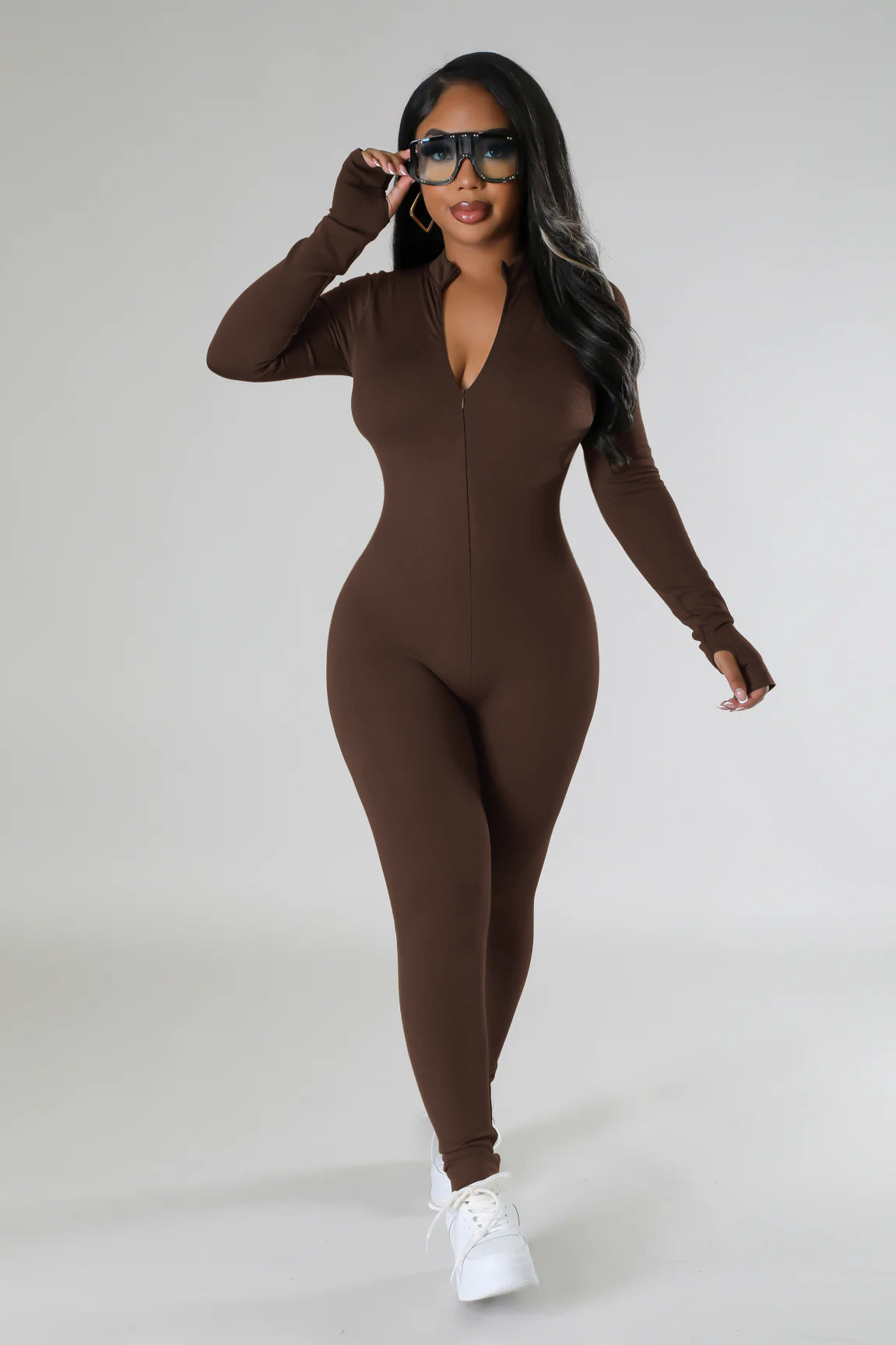 Autumn Winter solid color long sleeve tight slim casual zipper sports jumpsuit 12