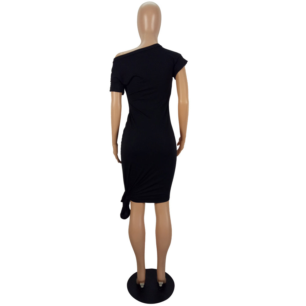 Women Spring and Summer Solid Side Lace-Up Dress 10