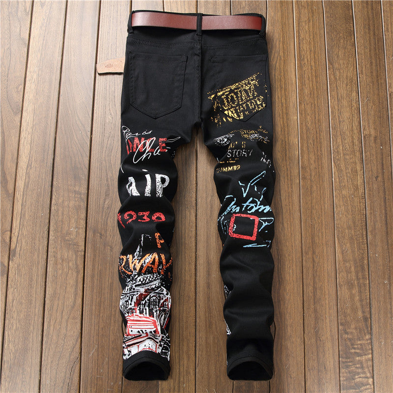 Men's Stretch Casual Printed Straight Denim Pants 6