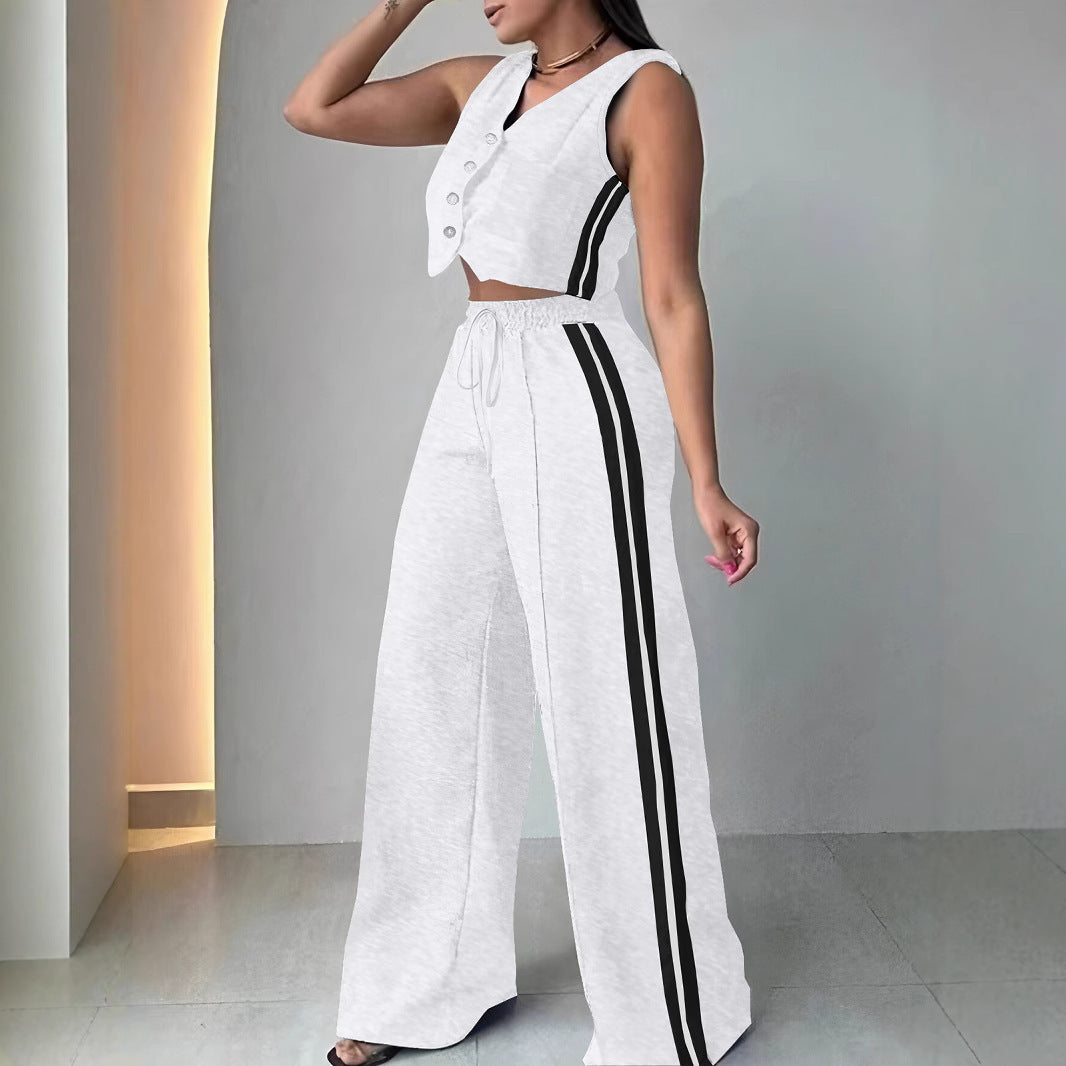 Women solid sleeveless top and pocket pants two-piece set 4
