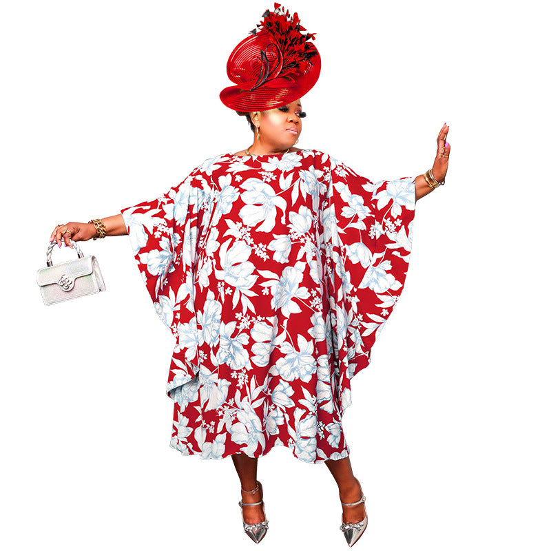 Women's Slit Multicolor Skirt Kimono Sleeves Plus Size Dress Loose Nightclub Dress 6