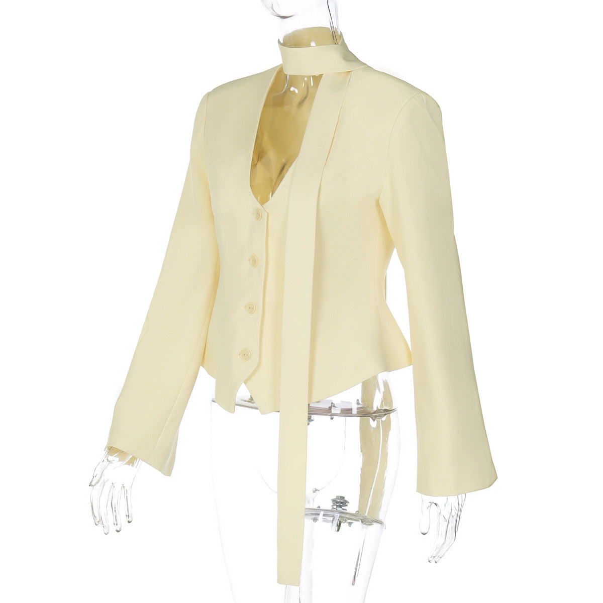 Autumn Women's Fashion Chic Buttoned Blazer Slim Solid Coat 11