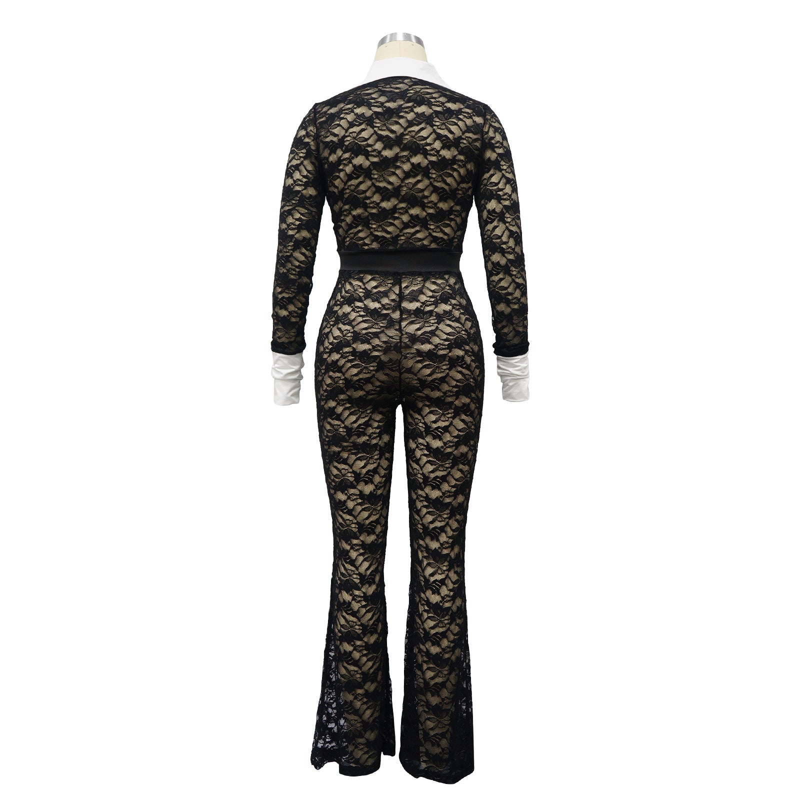Women Lace Patchwork Long Sleeve Jumpsuit 9