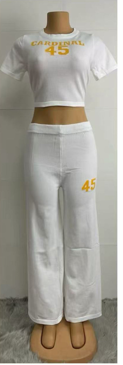 Summer Women's Letter Fashion Casual Short Sleeve Two Piece Pants Set