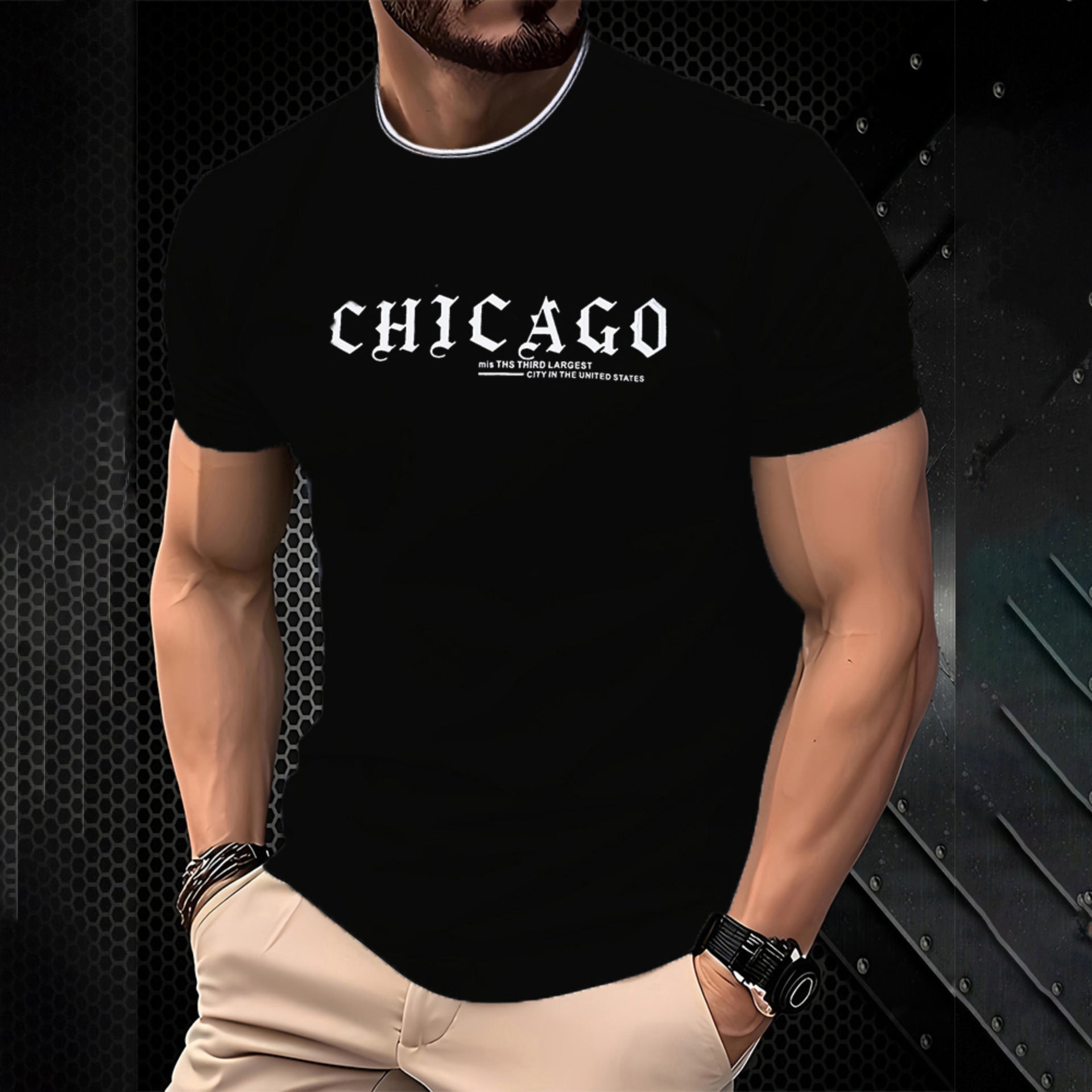 Summer Letter Print Trendy Men's Short Sleeve Casual Round Neck T-Shirt 3