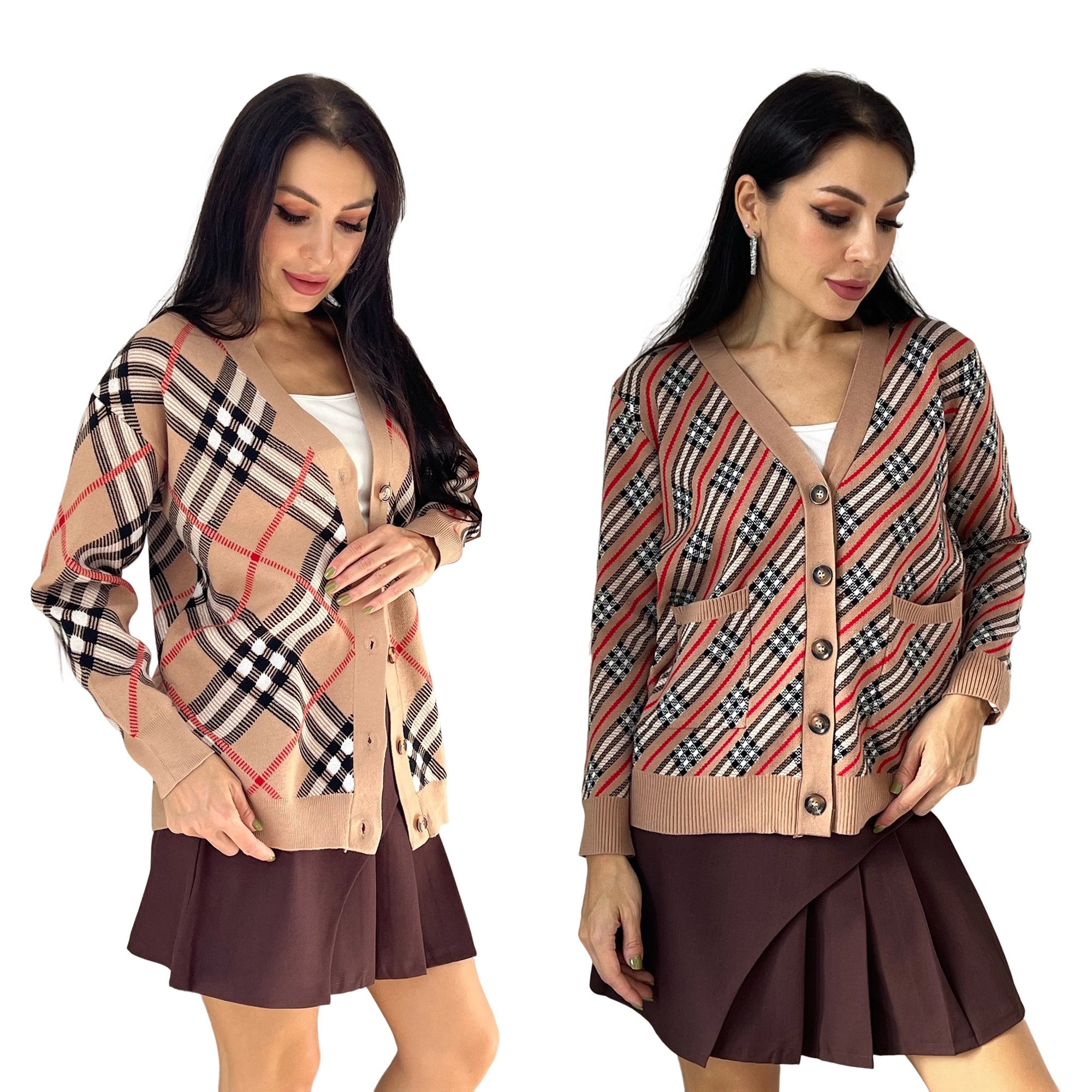 Women Autumn/Winter Plaid Knitting Coat and Sweater 6