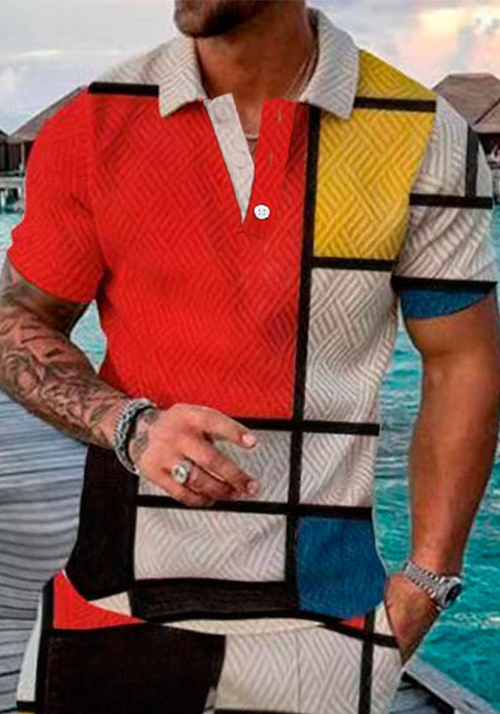 Men's Summer Fashion Casual 3D Printed Polo Shirt Turndown Collar Casual Short Sleeve