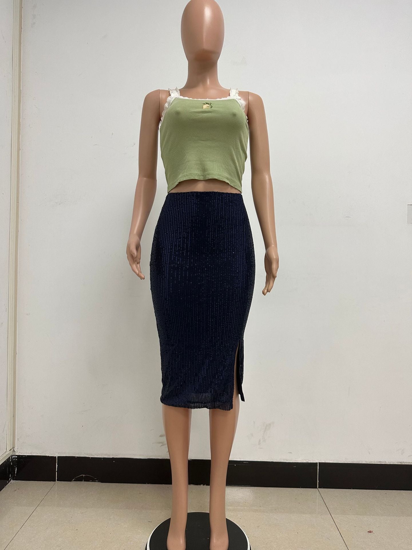 Women Slit Bodycon Sequined Skirt 42