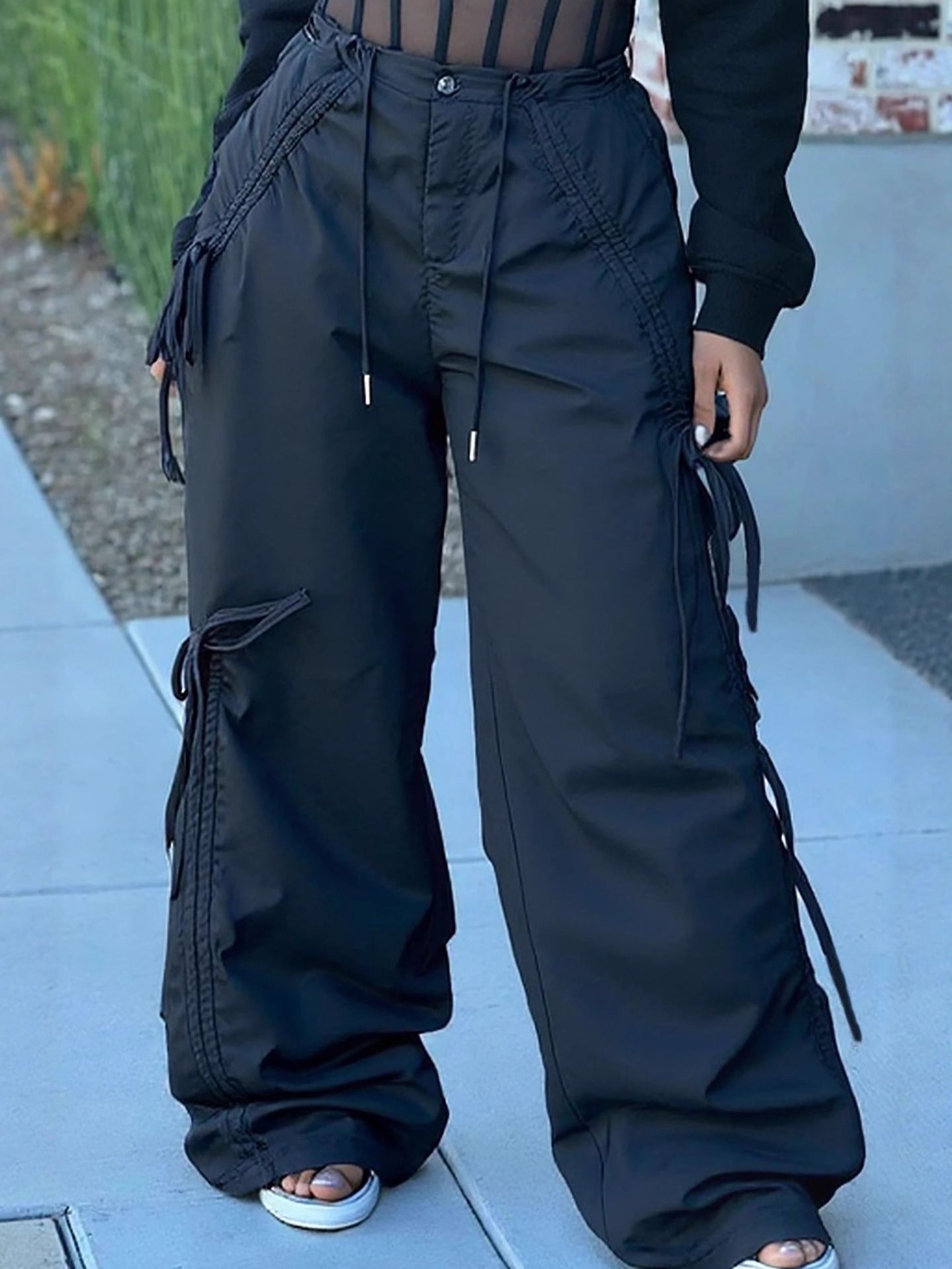 Bow Tie Lace-Up Loose Women's Drawstring Cargo Pants 4