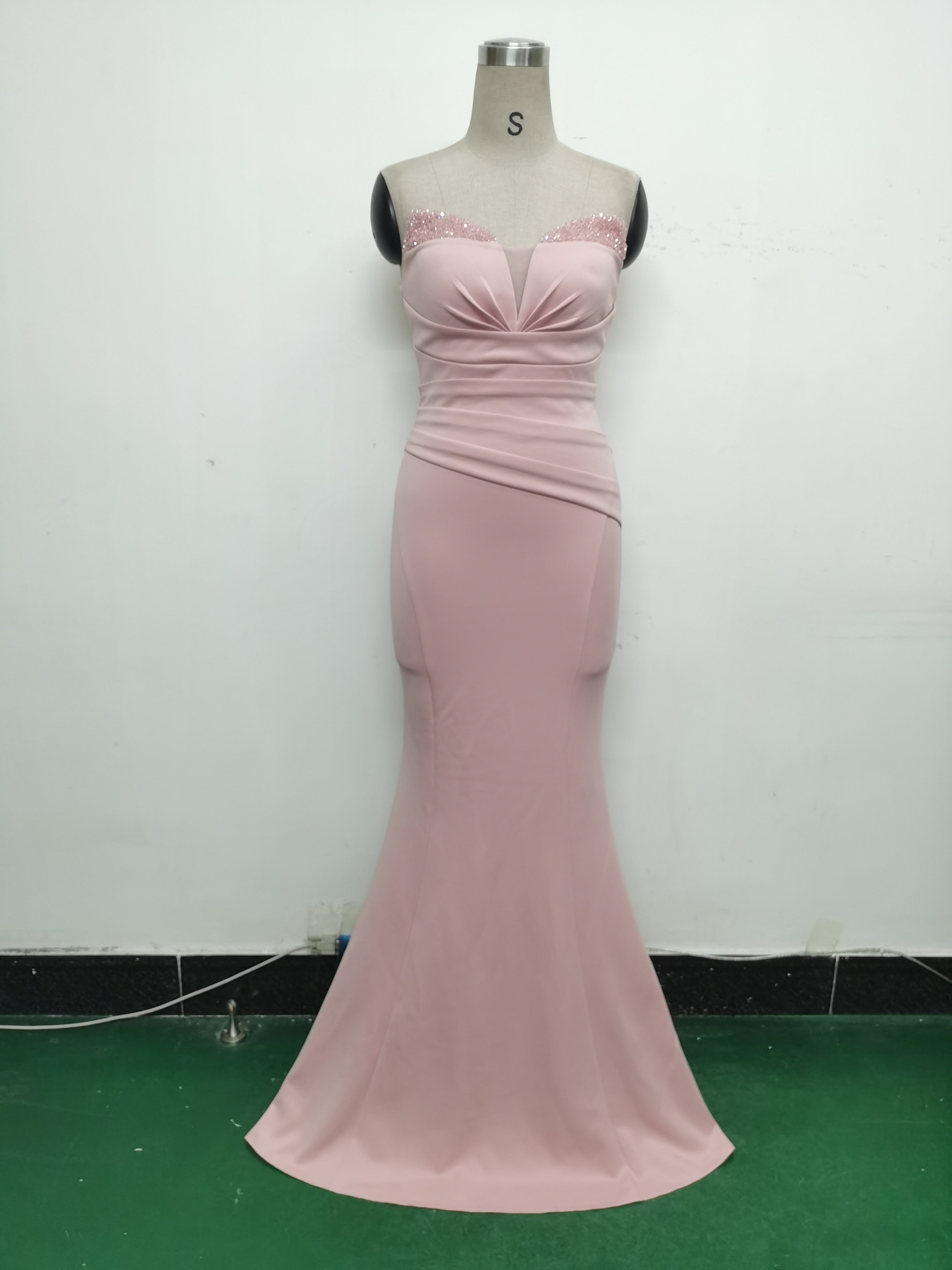 Women Satin Beaded Evening Dress 20