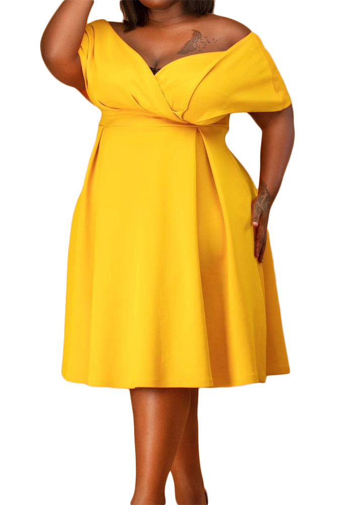 Women's Summer Short-Sleeve V-Neck Belt African Off-Shoulder Plus Size Dress Mom Dress