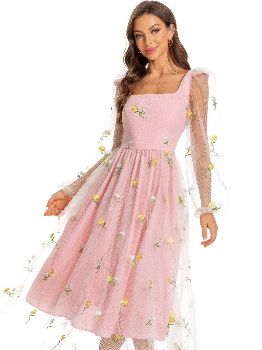 Women French retro long sleeve dress 12