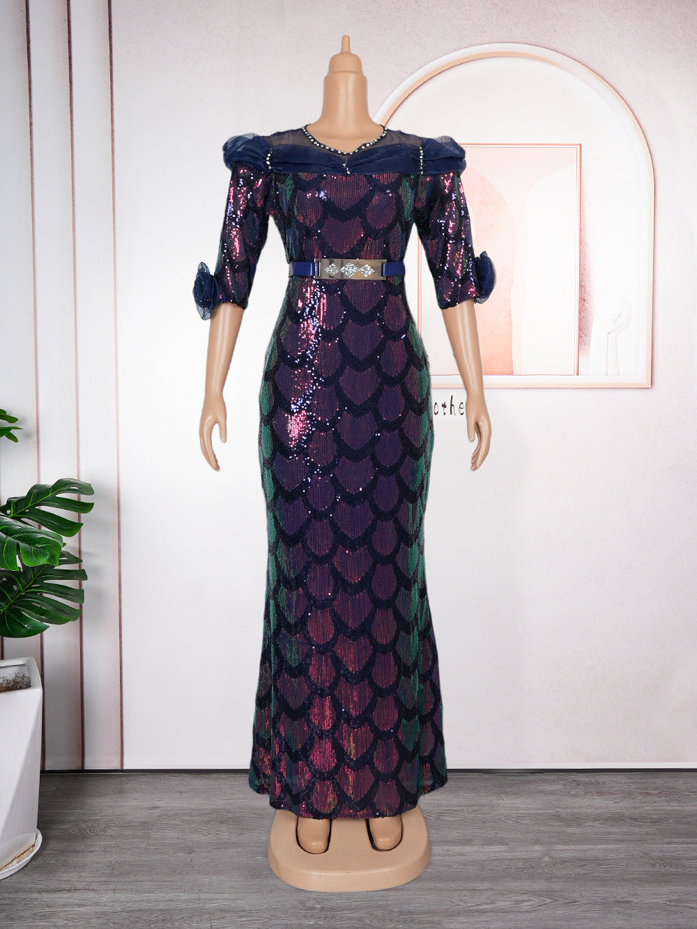 Plus Size Women Sequin Party Fishtail Dress 9