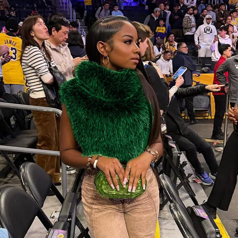 Women Fall/Winter Solid Furry Sleeveless Top 3