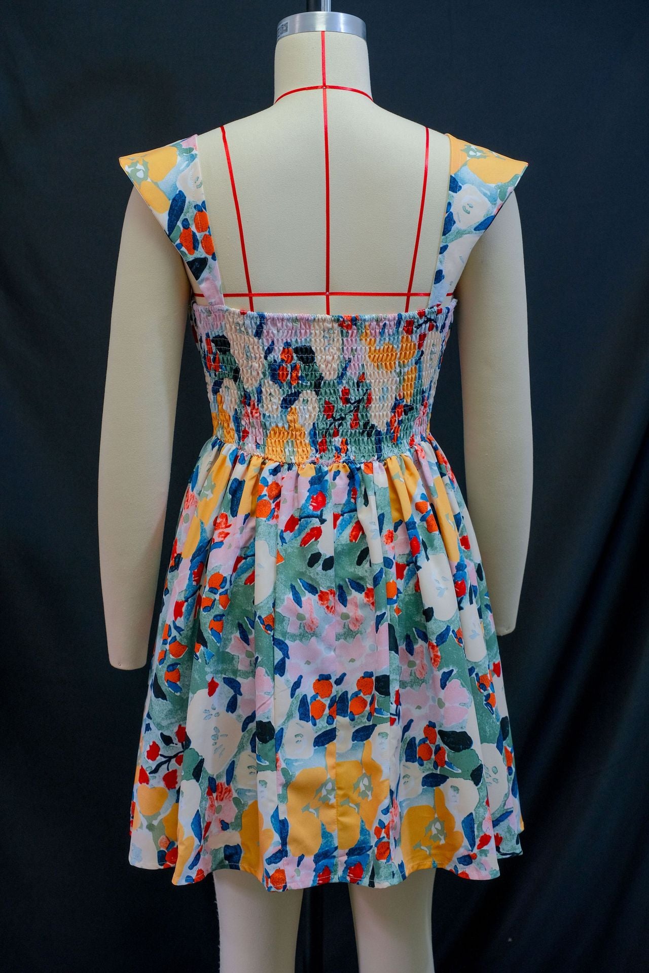 Women's Summer Lace Printed Strap Pleated Short Dress