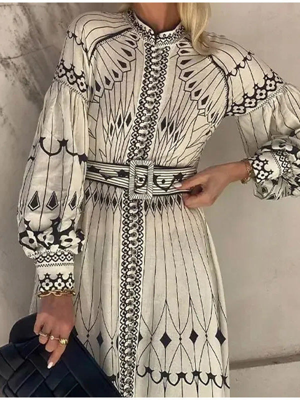 Spring Women's Elegant Long Sleeve Printed Long Dress 5
