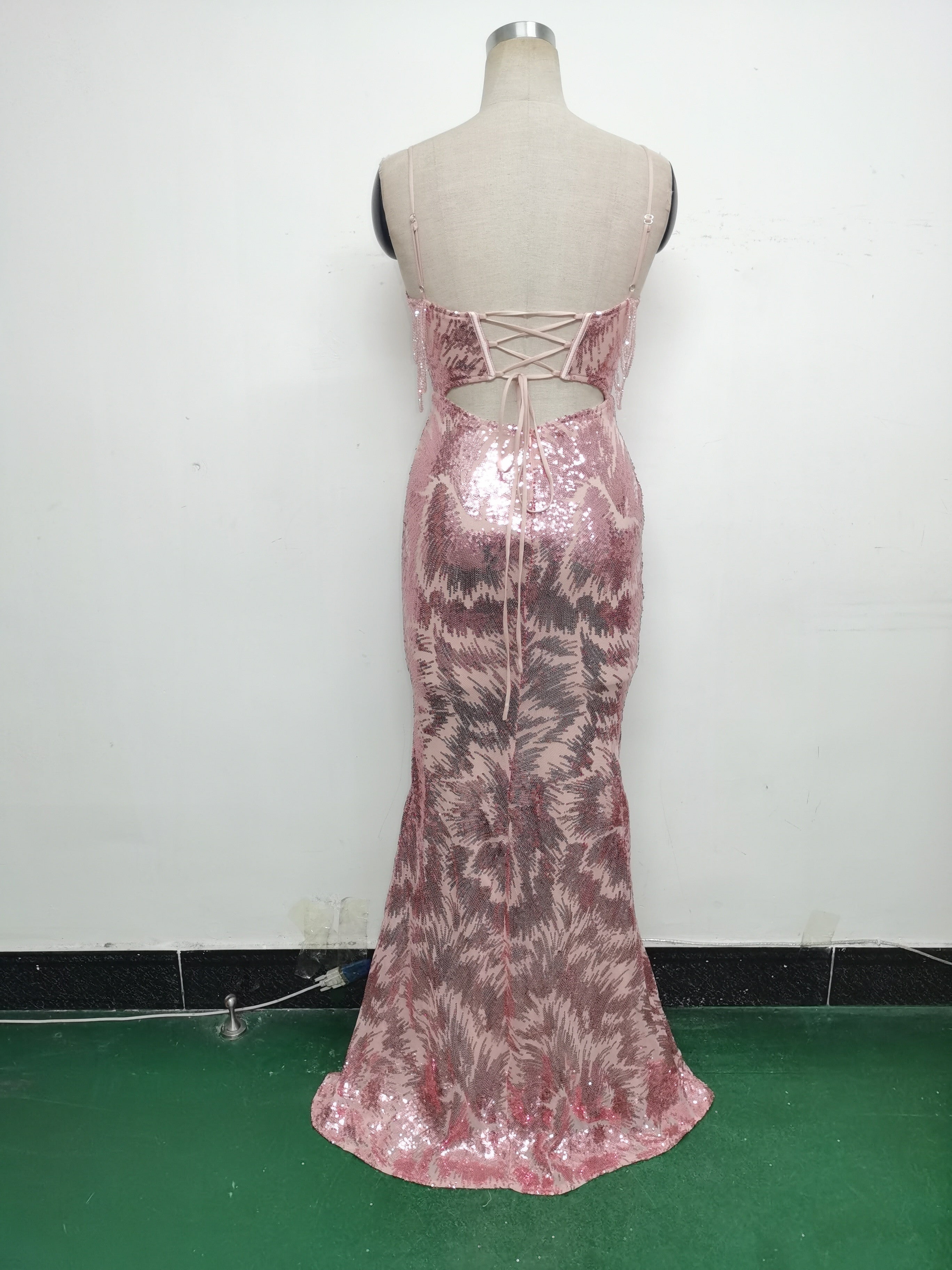 Women cross Lace-Up fishtail evening dress Formal Party evening dress 58