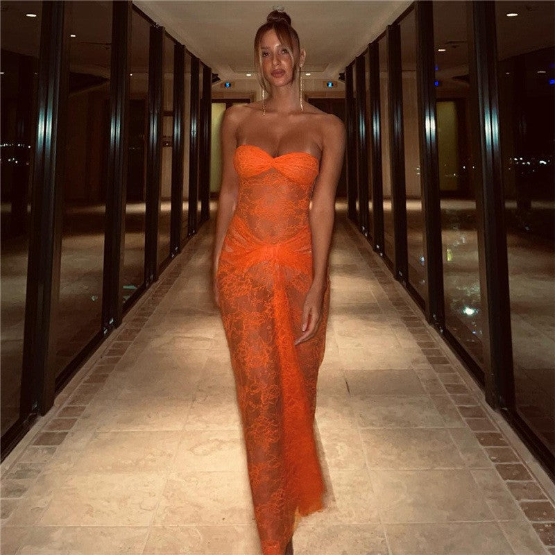 Women Summer Sexy Lace See-Through Bodycon Dress