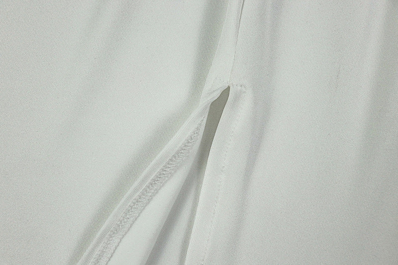 Chic Women's Fashion Cut-Out Slit Irregular Round Neck Solid Color Pleated Dress 27