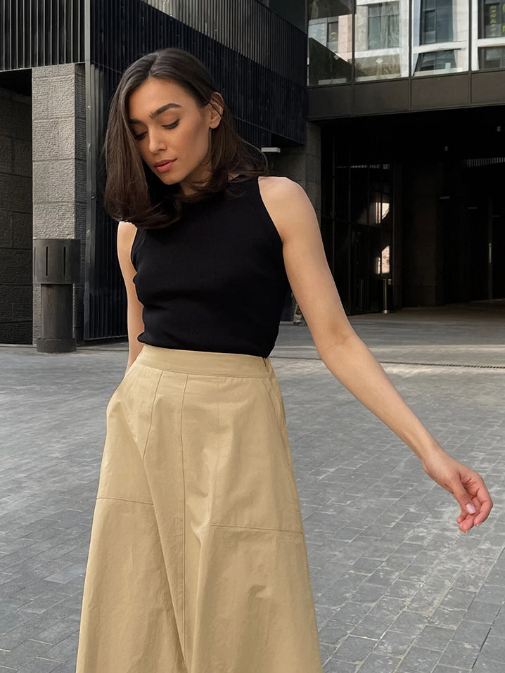 Khaki High Waist Career Long Skirt Autumn Fashion Women's Clothing 5