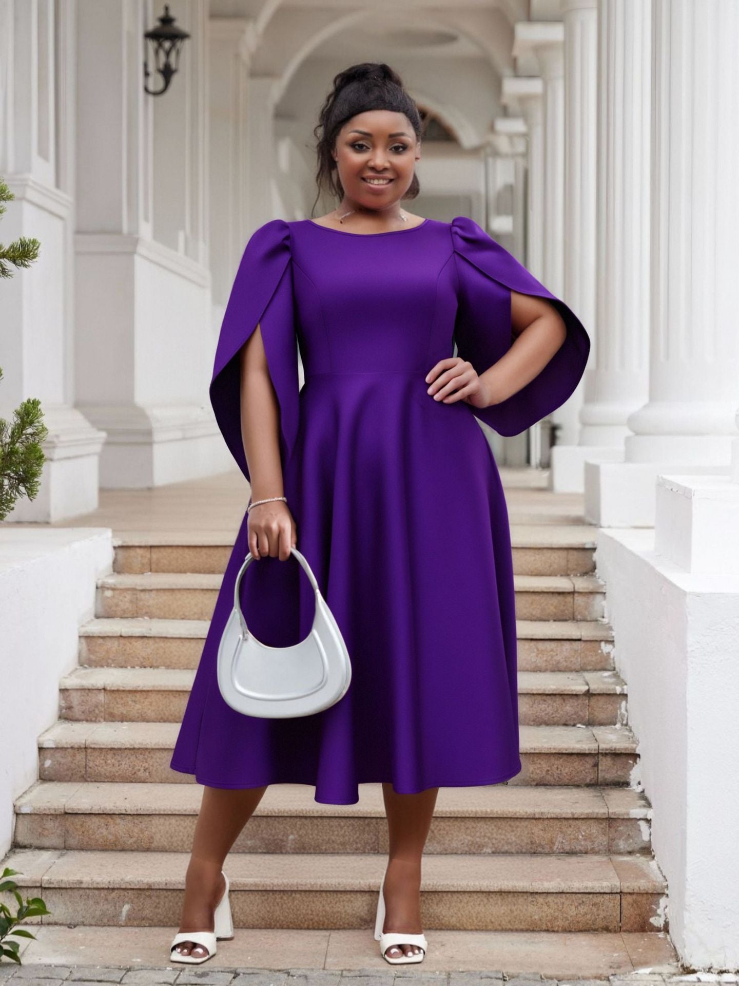 Plus Size Women Party Ruffle Sleeve Dress 9