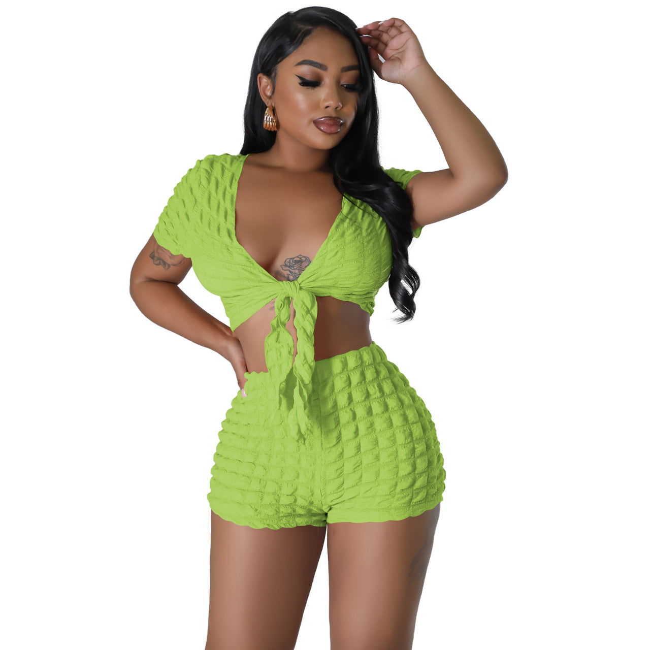 Women's Sexy Chic Open Waist Solid Color Two-Piece Set 12
