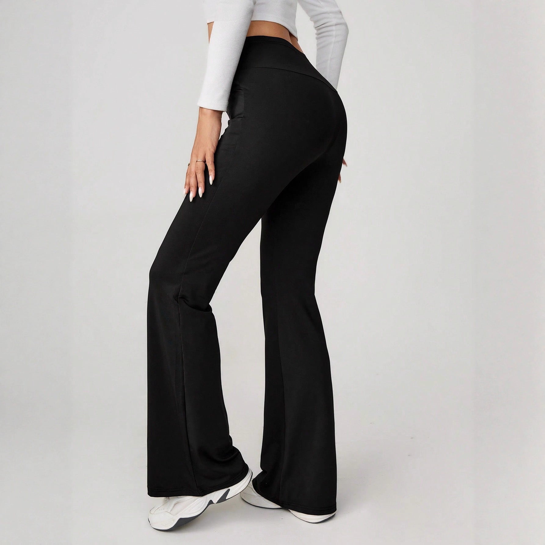 Women's High-Waisted Casual Slim Fit Bell Bottom Pants 4