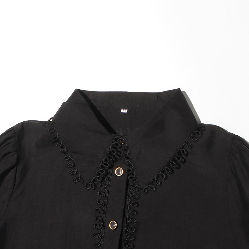 Elegant spring single-breasted shirt ruffled short skirt two-piece suit 12