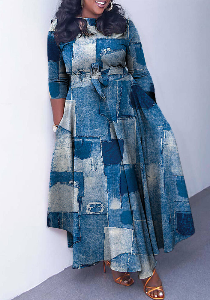 Women's Autumn and Winter Fashion Chic Strappy African Plus Size Maxi Dress 7