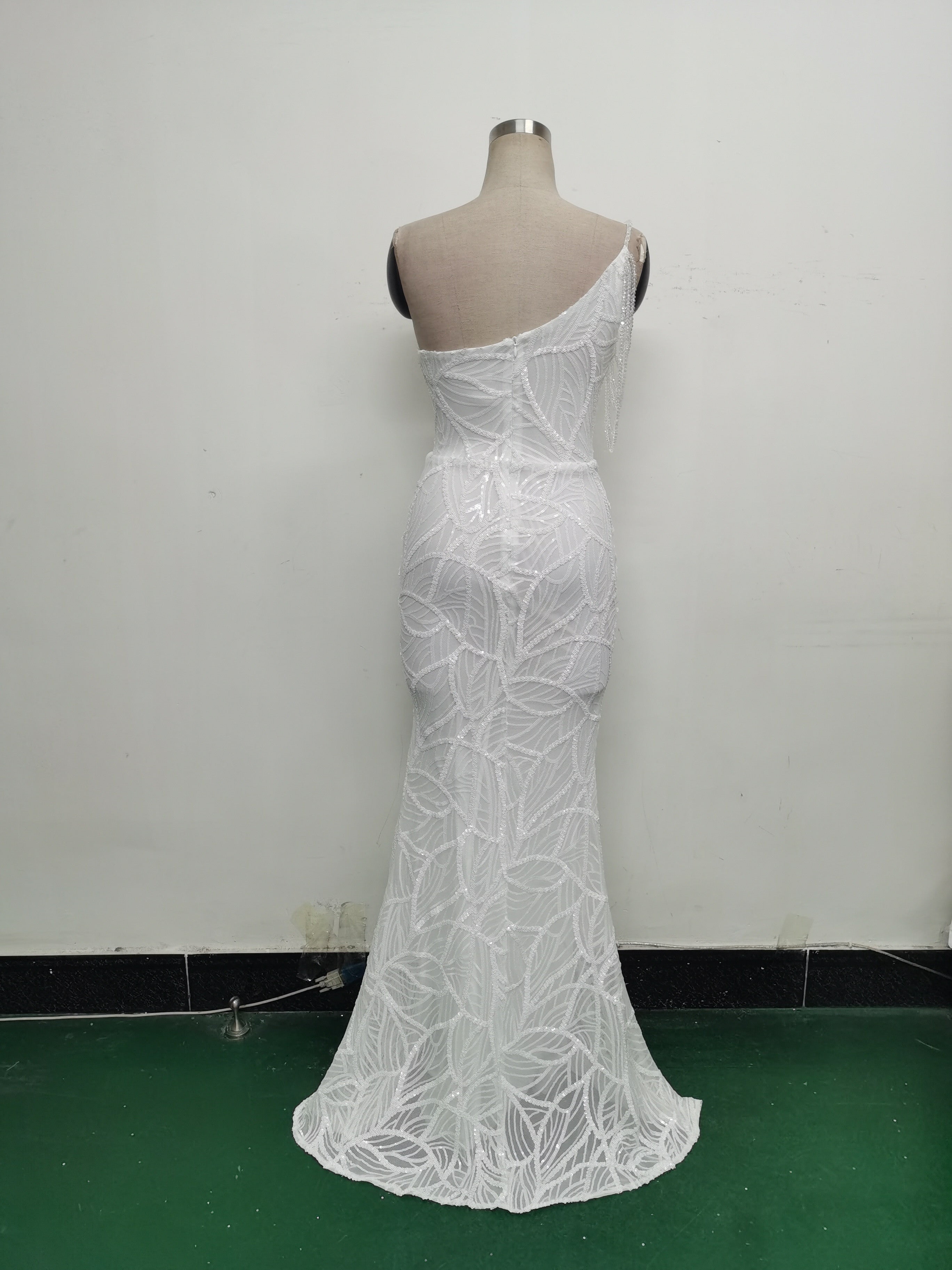 Women One Shoulder Beaded Sequin Embroidery Formal Party Prom Wedding Evening Dress 38