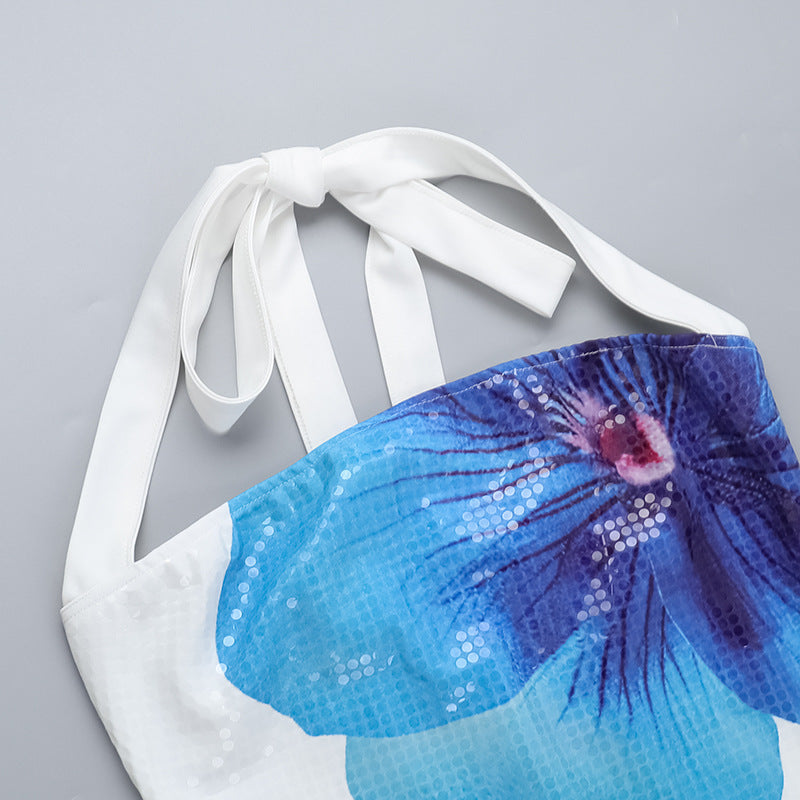 Autumn Floral Sequin Halter Neck Women's Chic Bodycon Dress 21