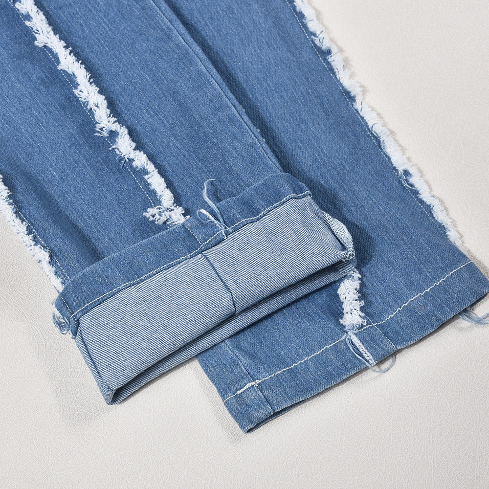 Women Sexy Cutout Tassel Zipper Suspenders Denim Jumpsuit 12