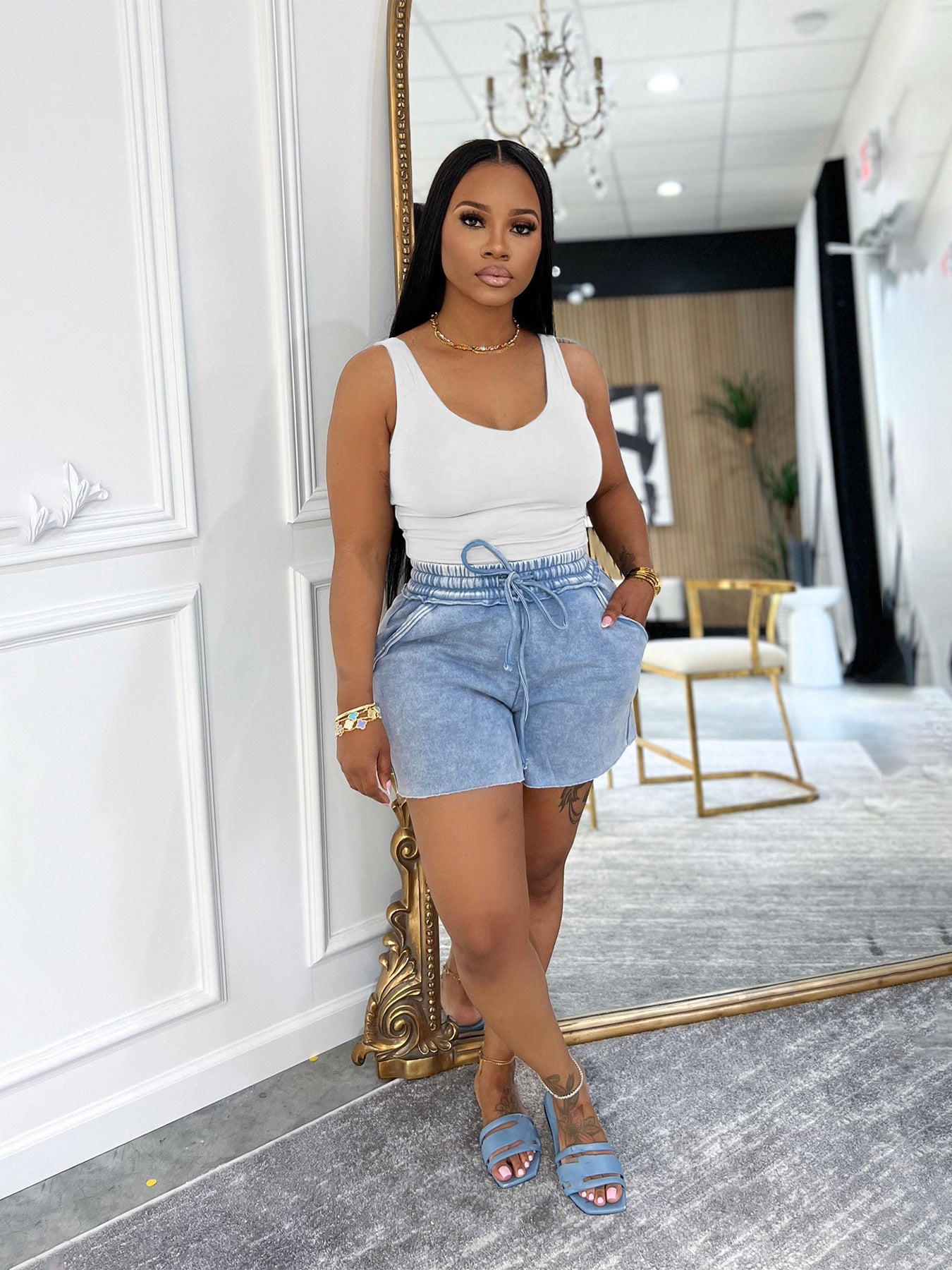 Women summer Casual Multi-Color elastic waist shorts 6