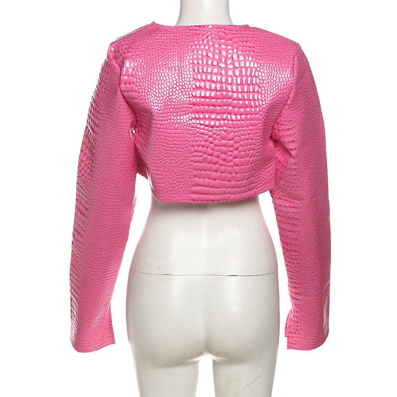 Women autumn and winter Style Round Neck Solid Crop coat 14