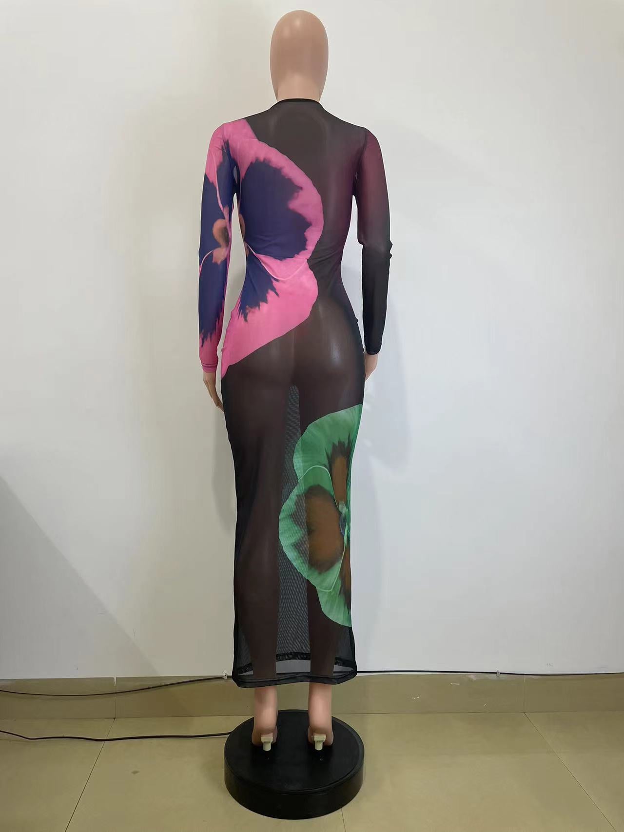 Women Spring Sexy Print Round Neck Bodycon Dress 6