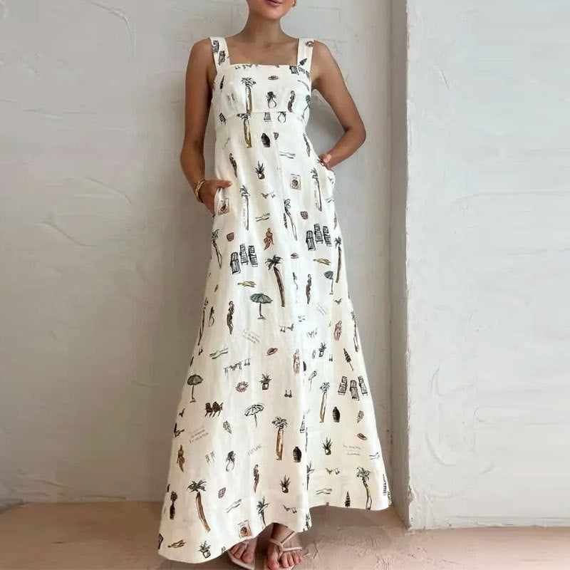Bow Lace-Up Summer Women's Printed Strap Casual Long Dress 10