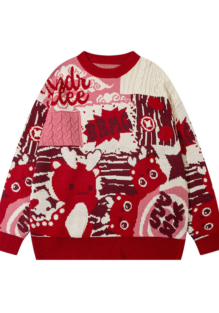 Men's Cartoon Letter Round Neck Long Sleeve Sweater