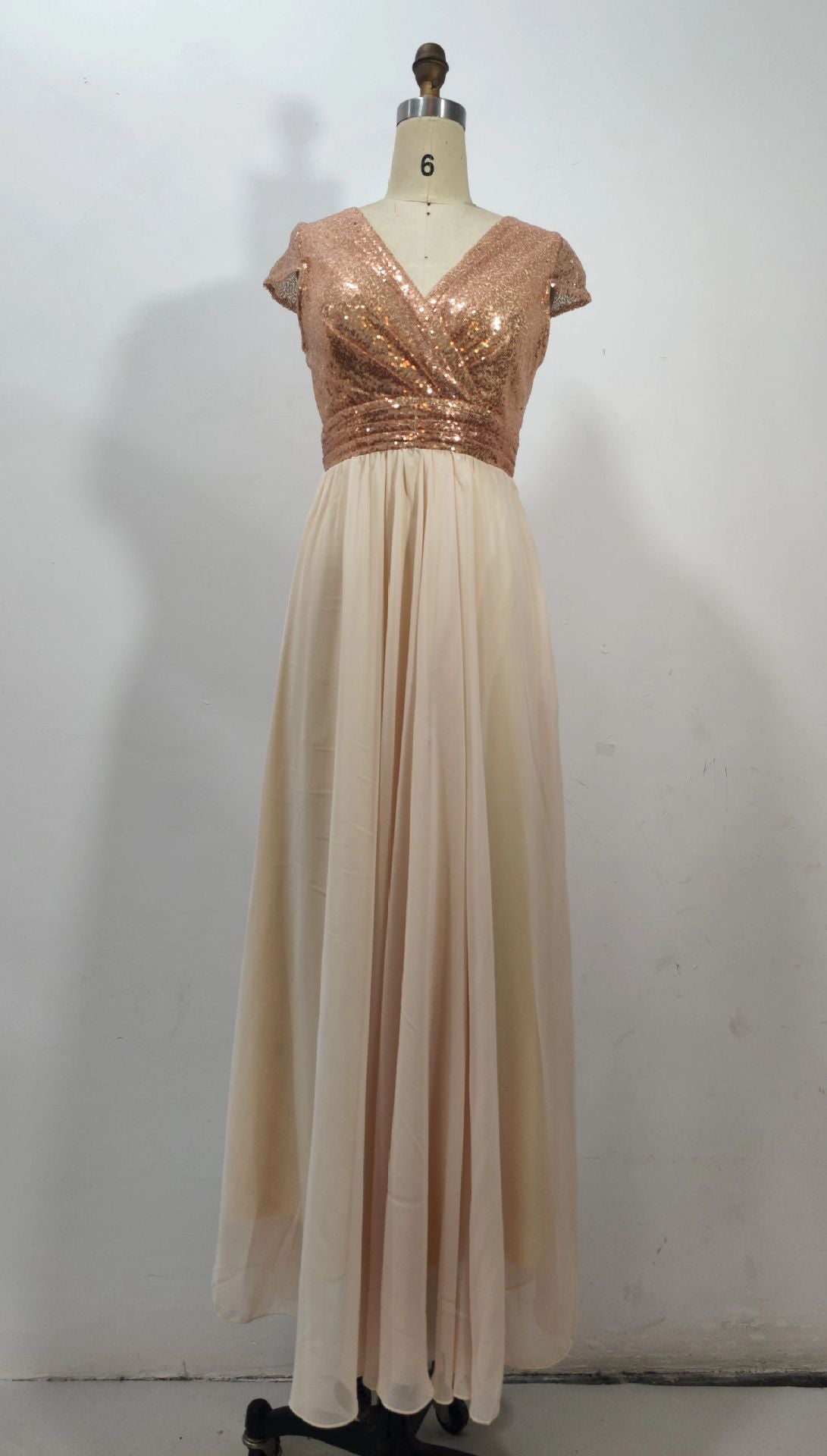 Women Summer V Neck Sequined Chiffon Patchwork Evening Dress 9