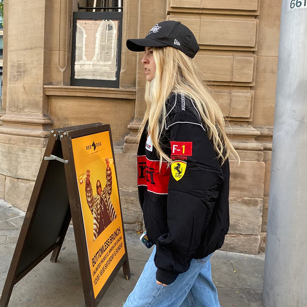 Women autumn and winter color block printed long sleeve jacket 5