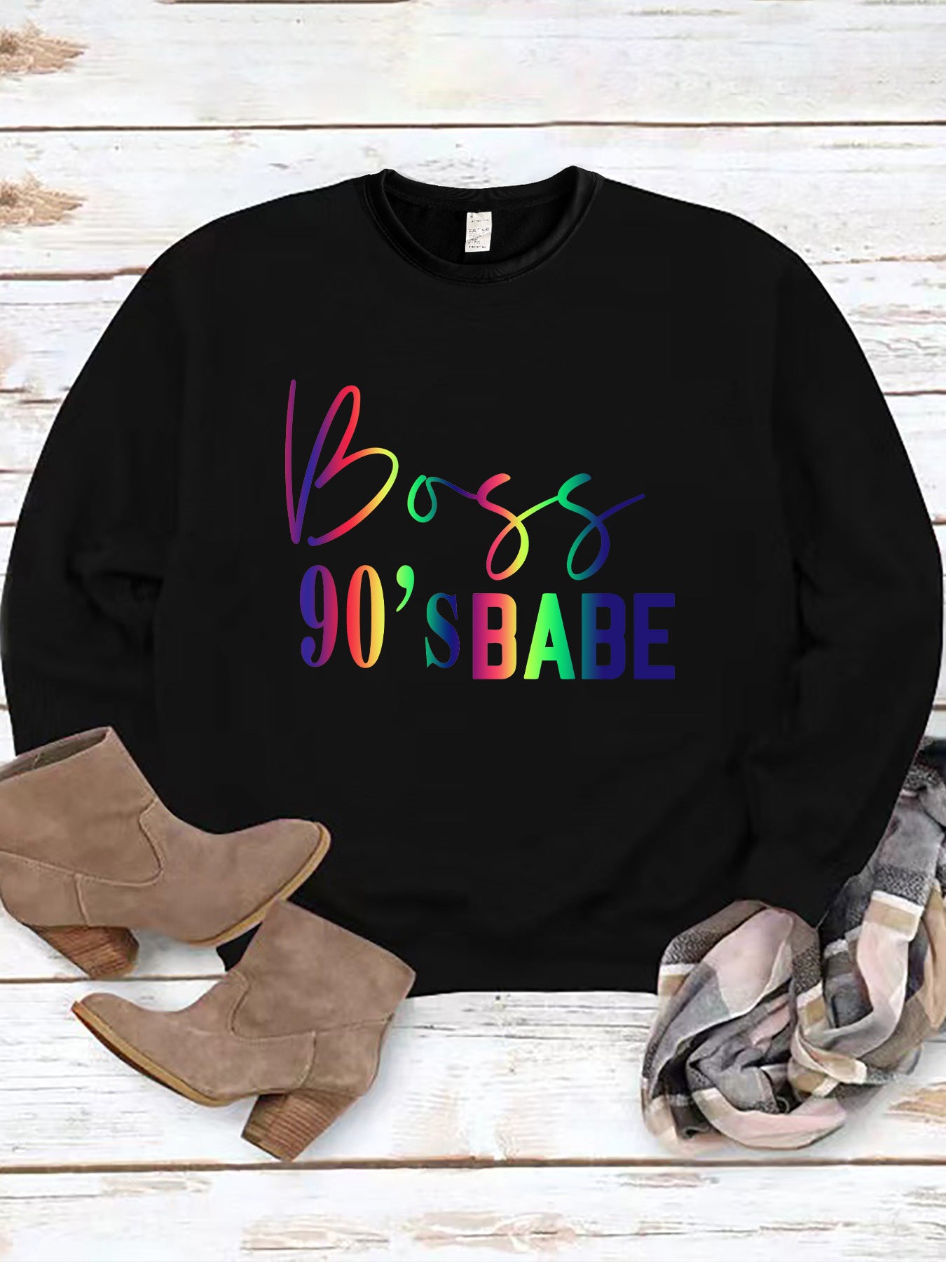 Women Printed Long Sleeve Round Neck Casual Loose Sports Top 7