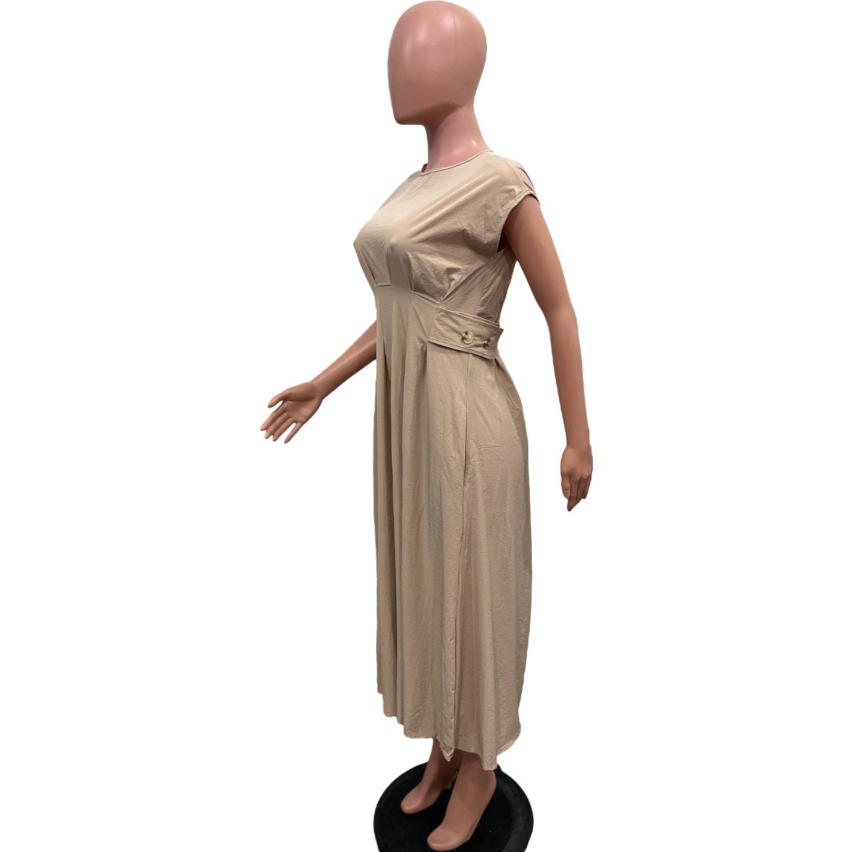 Women Solid Round Neck Loose Dress 11