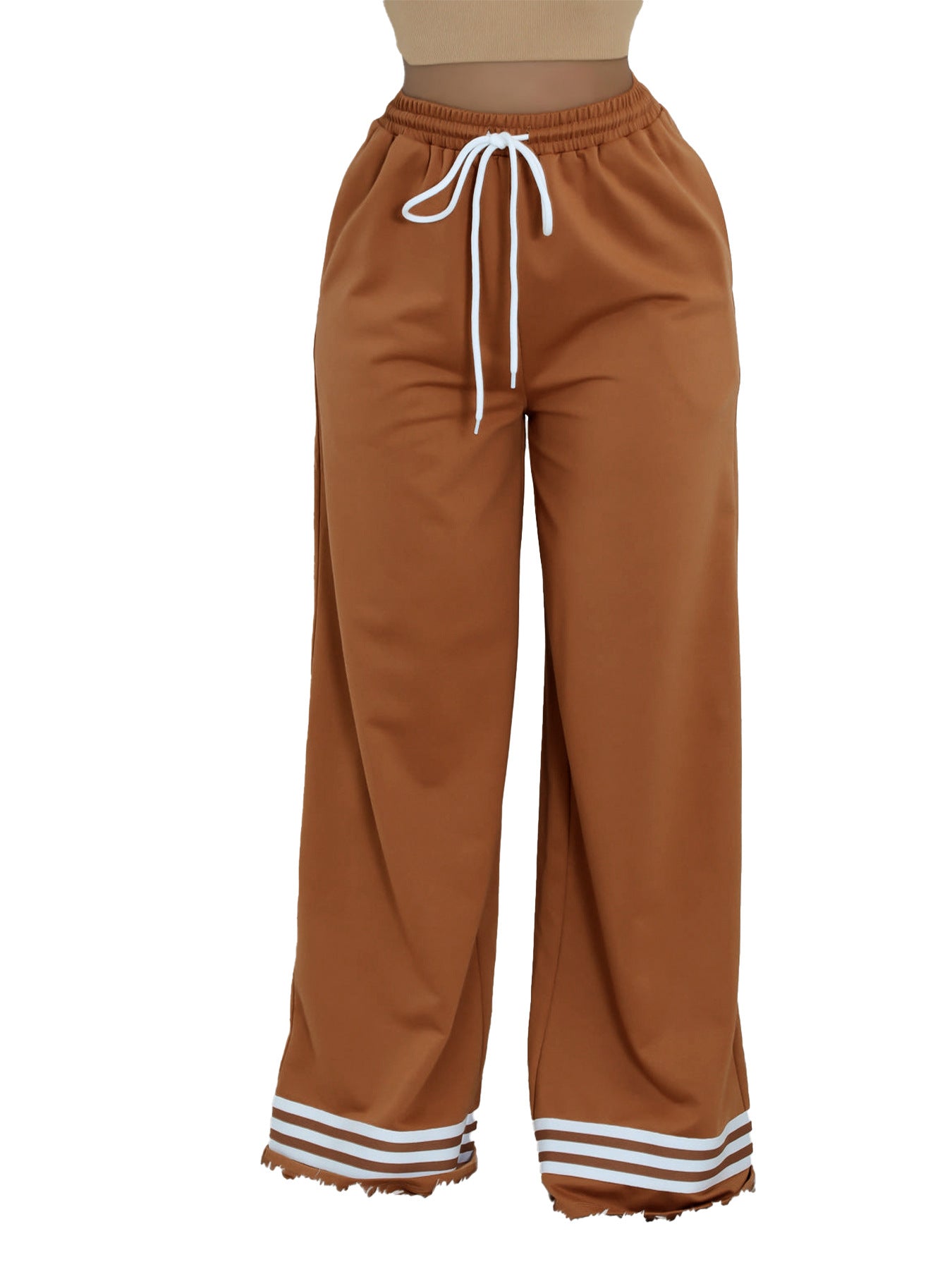 Casual Women's Loose Stripe Contrast Pocket Wide Leg Pants 8