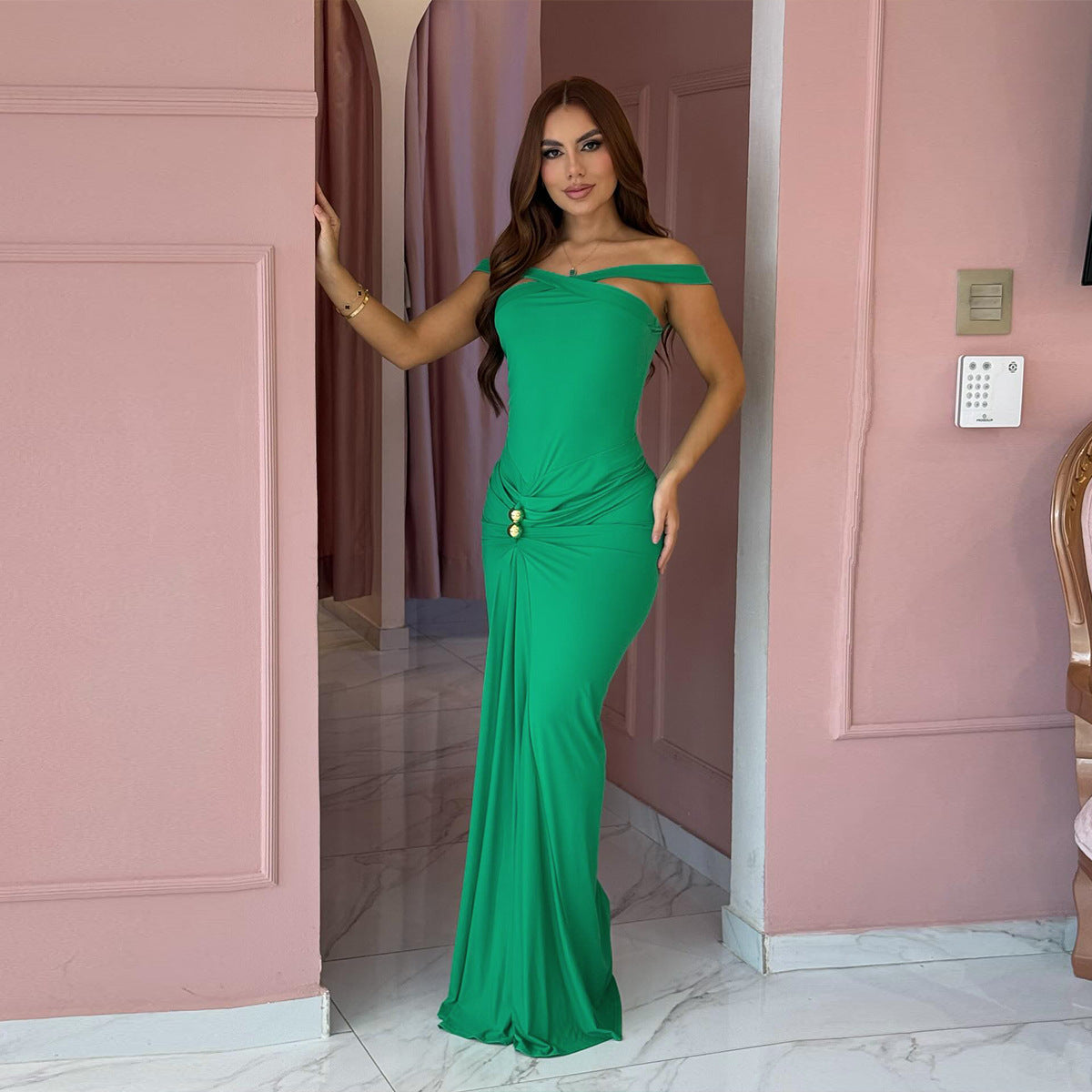 Women Sexy Party Gathered Bodycon Maxi Dress 12