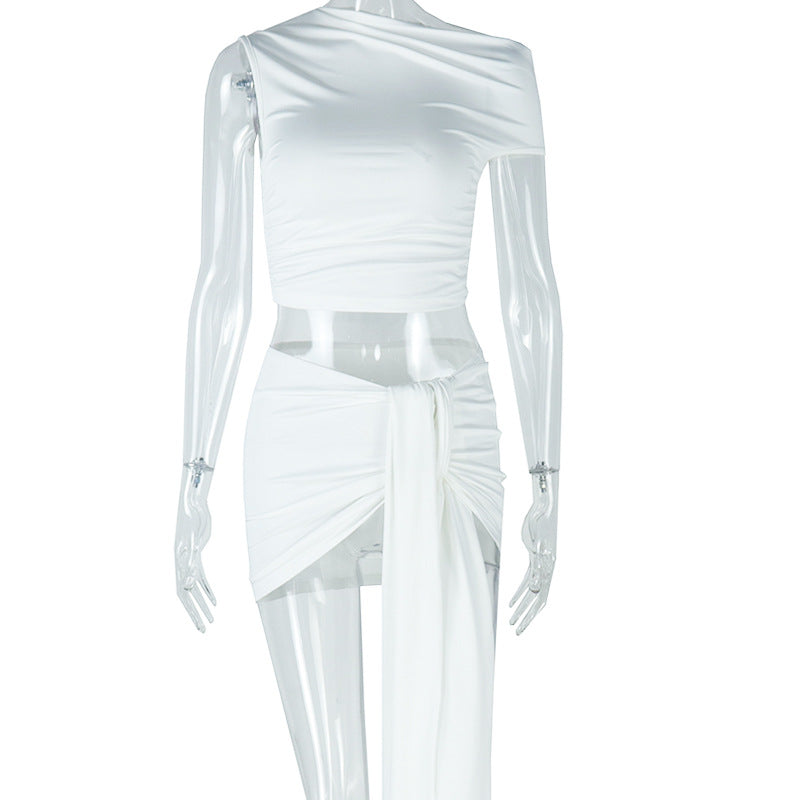 Sexy Women's Casual Solid Color Sleeveless Round Neck Crop Top Short Skirt Two-Piece Set 6