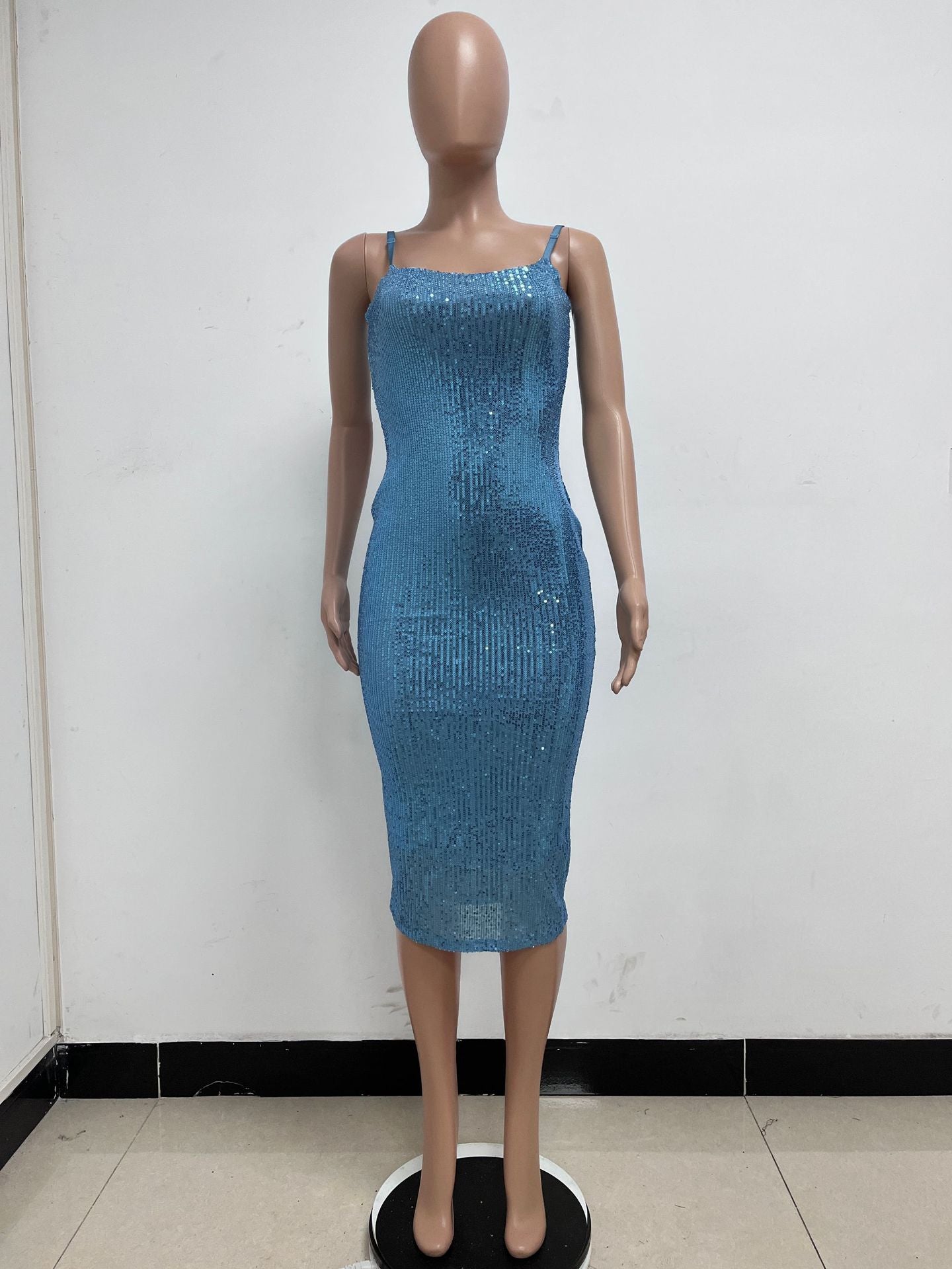 Summer Women's Sleeveless Low Back Straps Sequin Party Dress 87