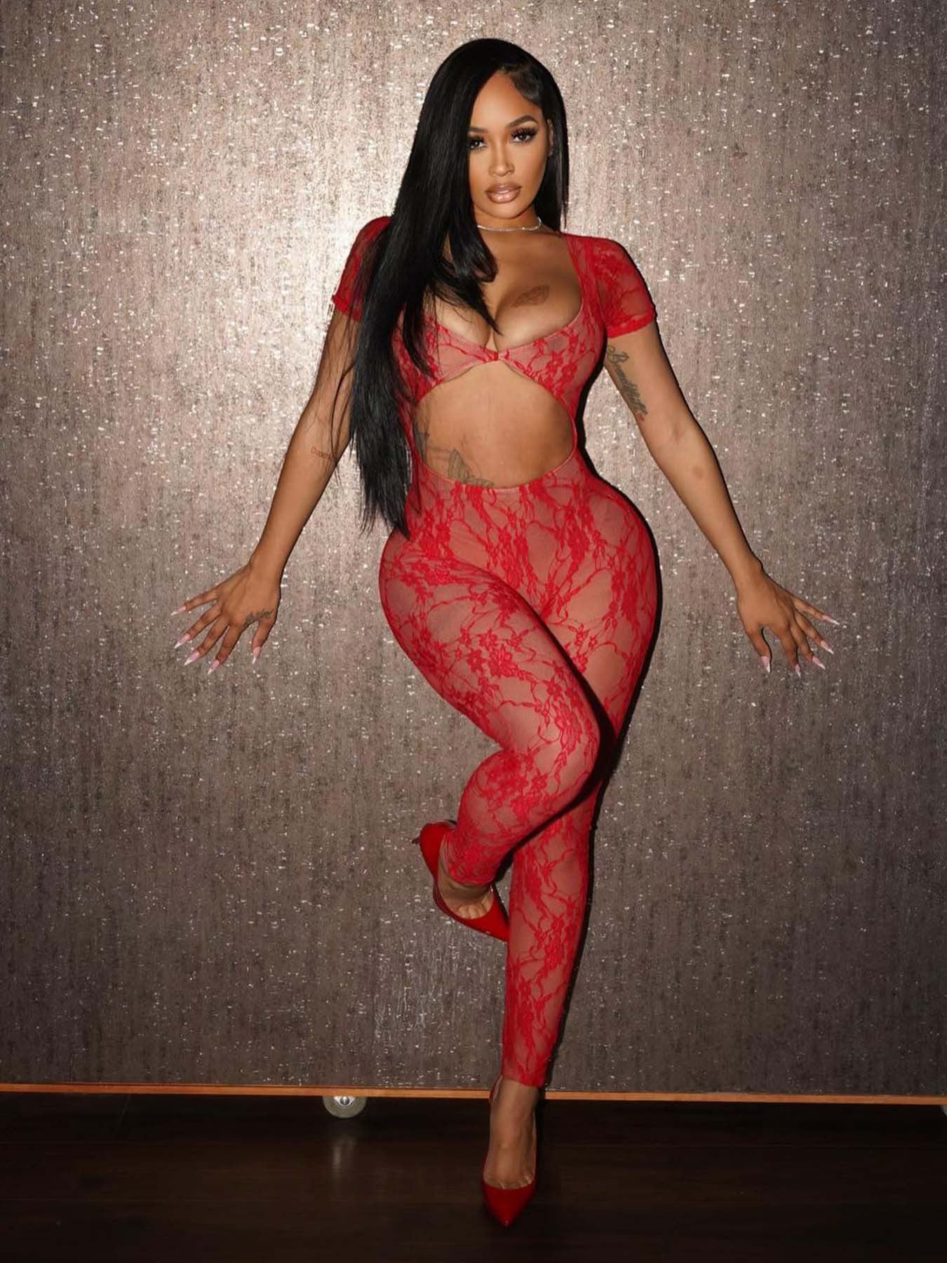 Women Sexy Lace Sleeve Crop Jumpsuit 5