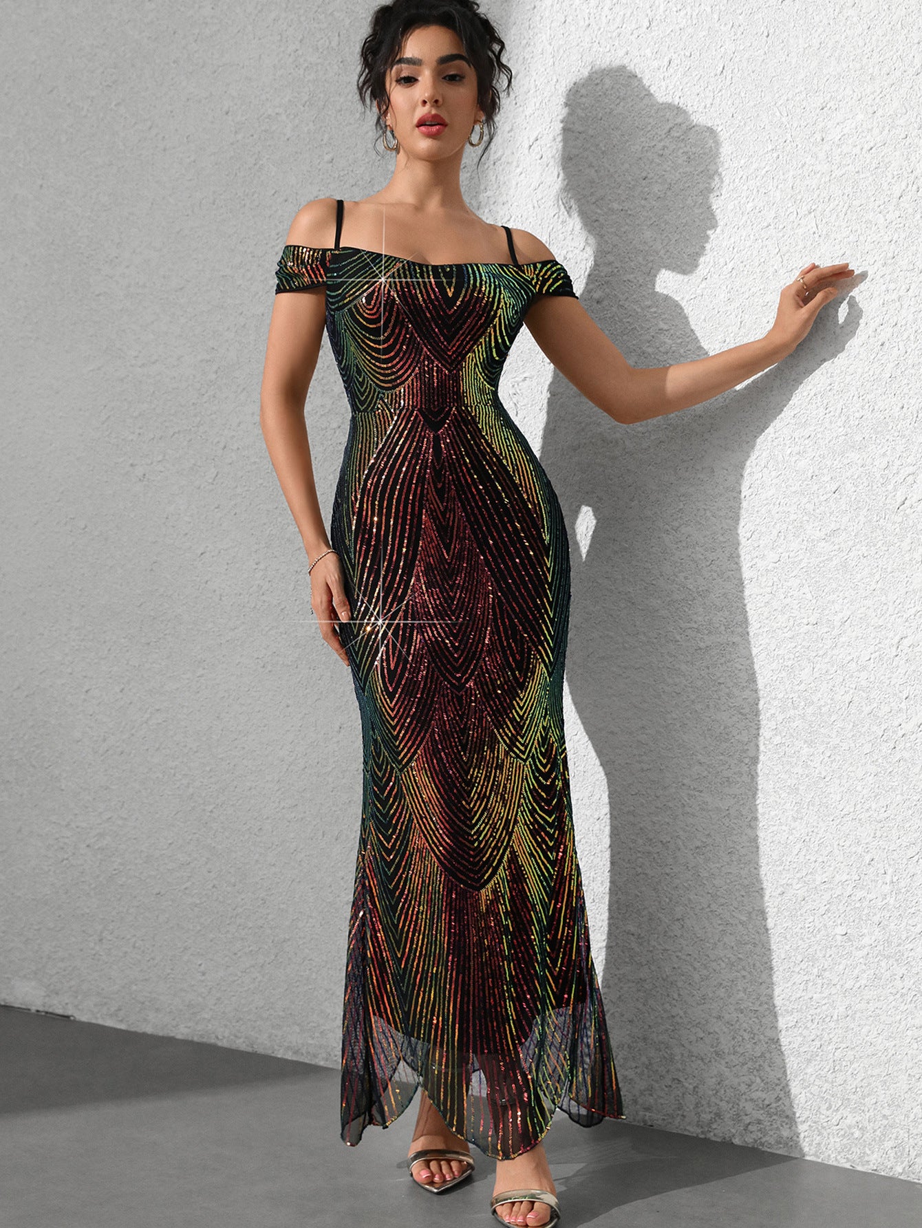 Sexy Sequined Strap Off Shoulder Women's Ball Evening Dress 8